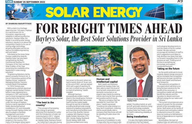 newspaper article hayleys solar best solar solutions provider in Sri Lanka