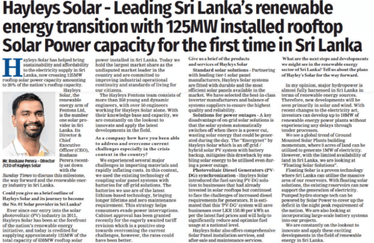 hayleys solar leads sri lanka’s renewable energy transition with 125mw rooftop solar capacity