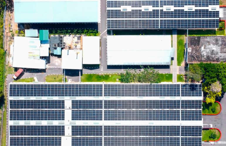 aerial view of texlan centre pvt limited rooftop solar installation by hayleys solar