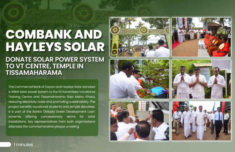 combank and hayleys solar donate solar power system to tissamaharama temple and vocational centre